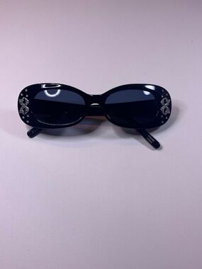 Lulu Guinness Black Sunglasses with Crystal Accents and Sparkly Bows